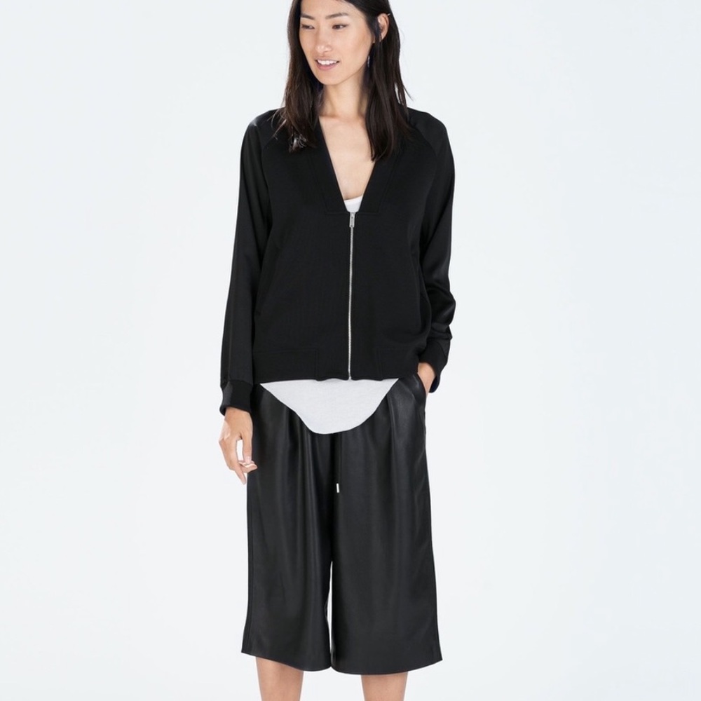 Zara W/B Collection V Neck Bomber Cropped Jacket
